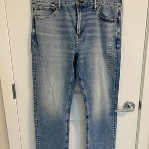 Light Blue Straight Jeans with Vintage Distressed Look